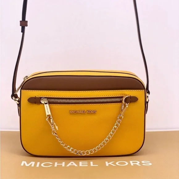Michael Kors Yellow and Brown Crossbody Bag